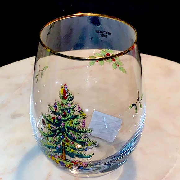 SPODE CHRISTMAS TREE STEMLESS WINE GLASS 18 oz NEW - Picture 4 of 6